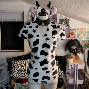 Cow Print Costume Bodysuit with Horns